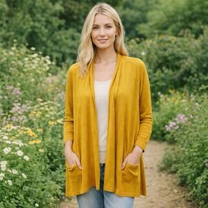 Angel of the North Anthropologie Mustard Linen Blend Tiered Cardigan Boho S